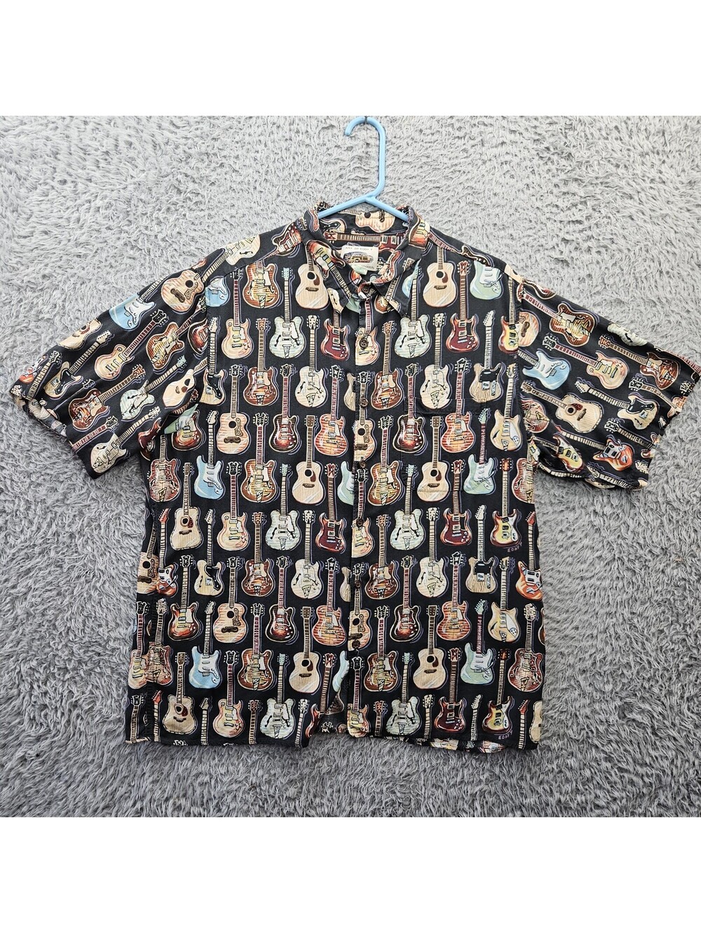 Vintage REYN SPOONER Hawaiian Shirt XL Guitars Art of Eddy Y 100% Spun Rayon USA